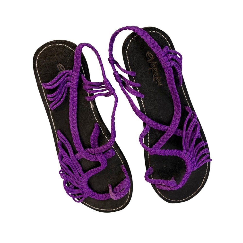 Everelax Purple Braided Rope Sandals Womens Boho Strappy Flat Size 9.5 - 10